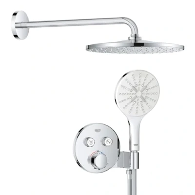 Image of GROHE Precision SmartControl Concealed Shower System with 2 Valves Thermostat (Mono 31 cm Round Head Shower, SmartActive 13 Hand 3 Sprays, Hose 1.5m, Circular Trim), Chrome, 34877000