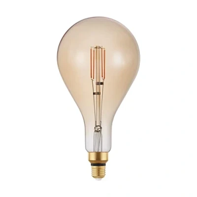Image of EGLO Dimmable E27 filament LED light bulb Big Size, extra large amber vintage Edison lamp, drop shape, 4.5 watt (equivalent to 40 watt), 470 lumen, warm white glow, 2200 Kelvin, PS160, Ø 2.4&quot;