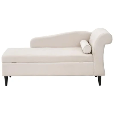 Image of Living Room Right Hand Velvet Chaise Lounge with Storage Beige Luiro