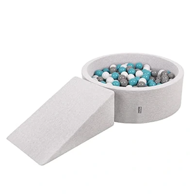 Image of KiddyMoon Foam Playground For Kids With Round Ballpit (200 Balls ∅ 7Cm/2.75In) Soft Obstacles Course And Ball Pool Made In EU, Lightgrey:Grey/White/Turquoise