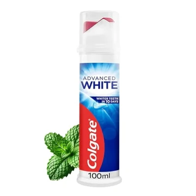 Image of Colgate Advanced White toothpaste Pump 100 ml teeth whitening With active micro cleaning crystals Enamel safe whiter in 10 days Clinically proven