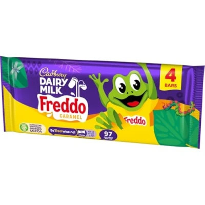 Image of Cadbury Dairy Milk Freddo Caramel Chocolate Bar, Bitesize Treats, 4 x 78 g Bars (Pack of 1)