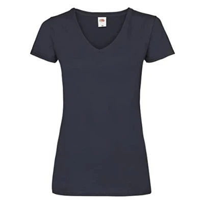 Image of FRUIT OF THE LOOM Women&#039;s V neck Valueweight T Shirt, Blue Deep Navy, M UK