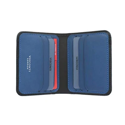 Image of VISCONTI Slim Collection Lank Leather Wallet with RFID and Tap Go VSL34 Black/Cobalt