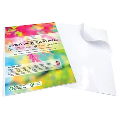 Image of Evergreen Goods A4 Printable Photo Sticker Paper Multipurpose, Ideal for Product Labelling Glossy, Self Adhesive, Splashproof, Inkjet &amp; Laser Compatible (50 Sheets)
