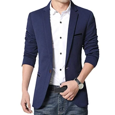 Image of Gopune Men&#039;s Slim Fit Casual One Button Suits Coat Solid Blazer Business Jacket(Blue,S)