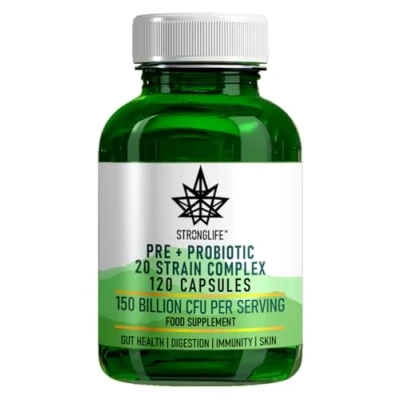 Image of Stronglife Probiotic Complex with Prebiotic 150 Billion CFU 20 Strains Lacto Bifido Entero &amp; Strepto Probiotics for Gut Health 120 Capsules Lactobacillus Acidophilus, Bifidum More