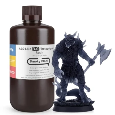 Image of ELEGOO Upgraded ABS Like Resin 3.0, 405nm UV Curing 3D Printer with Higher Precision and lower Shrinkage, Enhanced Strength Toughness Photopolymer for LCD Smoky Black 1KG