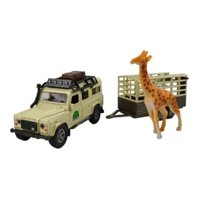 Image of Kids Globe 521723 Traffic Die Cast &#039;Landrover Defender&#039; (Pull Back, Giraffe Pendant), Beige, Brown, Black