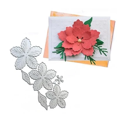 Image of Poinsettia Flower Leaf Metal Die Cuts for Card Making,Christmas Cutting Dies Cut Stencils DIY Scrapbooking Album Decorative Embossing Paper