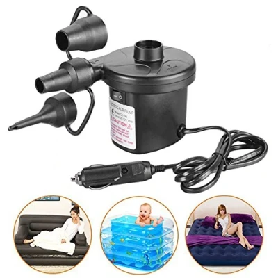 Image of Cheeroyal Car Charger Electric Air Pump,Automatic Inflatable Boat Pump 3 Nozzle Universal Valves Inflates and Deflates for Garden Home Holiday Camping Airbed,Beach Inflatables