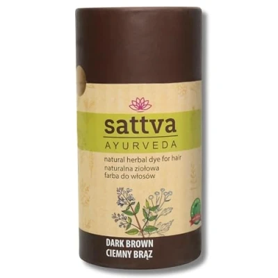 Image of Sattva Natural Hair Color Henna for Allergies Organic Plant Based Dye Color, Volume and Shine Double Portion ECOCERT (Dark Brown, 150)