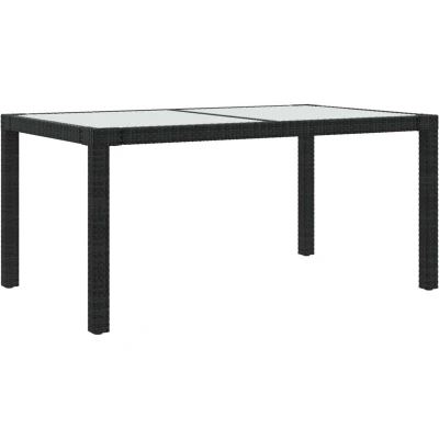 Image of vidaXL Garden Table 150x90x75 cm Tempered Glass and Poly Rattan Black