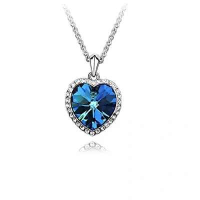 Image of Crystalline Azuria Women 18ct White Gold Plated Blue Crystals Heart of the Ocean Pendant Necklace 17.7 inches