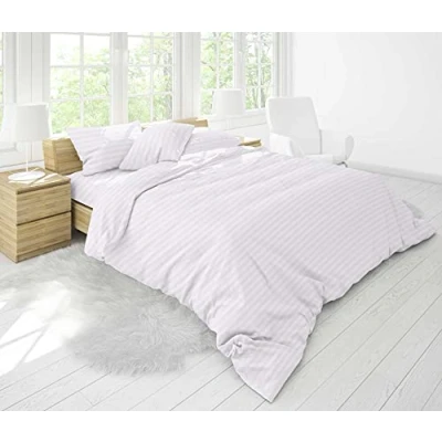 Image of LIZZIE JACOBS 400 Thread Count Satin Stripes Housewife Pillowcase Pair Super Soft Luxurious 100% Egyptian Cotton Hotel Quality (White, Pair)