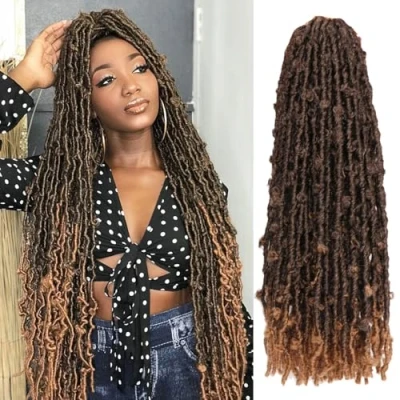 Image of Butterfly Locs Crochet Hair 6 Packs Long Faux Braids Pre looped Distressed Soft Dreadlocks Synthetic Extensions (T27, 18 Inch (Pack of 6))