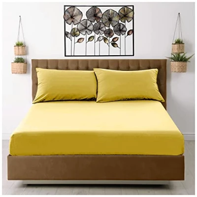 Image of GC GAVENO CAVAILIA Extra Deep, Non Iron Percale Fitted Sheet, Super Soft Plain Dyed Easy Care Bedding, Polycotton, Ochre, King