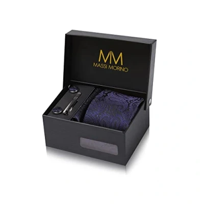 Image of Massi Morino Tie and Pocket Square Set Men incl. Cufflinks, Pin Gift Box Men&#039;s dark blue for Wedding