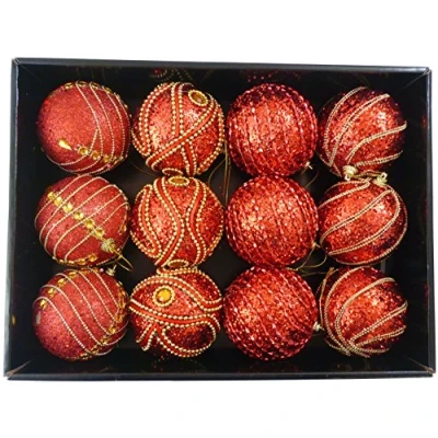 Image of Toyland® Pack of 12 8cm Christmas Tree Baubles Decorations (Red&amp;Gold)