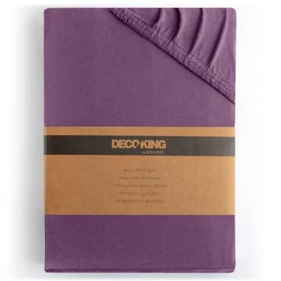 Image of DecoKing Fitted Sheet Double Cotton Jersey Boxspring, Amber Collection, 120x200 140x200 cm Plum Violet Purple