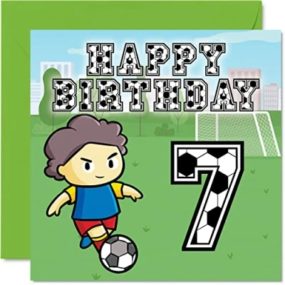 Image of 7th Birthday Card Boy Football Fan Happy 7 Year Old Boy, Boys Cards for Him, 145mm x Greeting Son, Brother, Grandson, Nephew, Cousin, Seventh