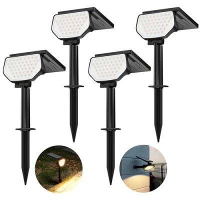 Image of Lepro Solar Spot Lights Outdoor Garden, 43 LED Garden with IP65 Waterproof, 2 Lighting Modes, 135 Adjustable, Dusk to Dawn Cool White Spotlights for Lawn Yard [4 Pack]