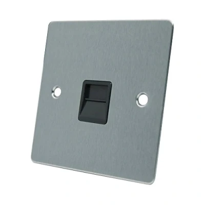 Image of AET FSCTELSBL Satin Chrome Flat Telephone Slave Black Insert BT Phone Extension Secondary Socket
