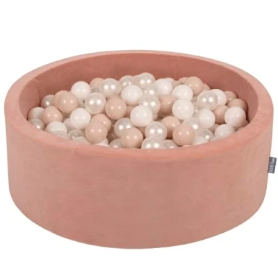 Image of KiddyMoon Soft Ball Pit Round 90X30cm/200 Balls ∅ 7Cm/2.75In For Kids, Foam Velvet Pool Baby Playballs, Desert Pink:Pastel Beige/White/Pearl