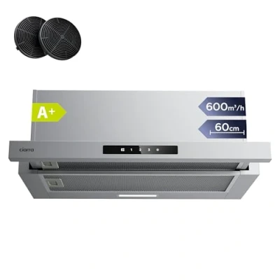 Image of CIARRA CBCS6909A Telescopic Cooker Hood 60cm 600m3/h Ducted&amp;Recirculation Built in Extractor 600mm with LED Light 3 Speeds Integrated Kitchen Fan