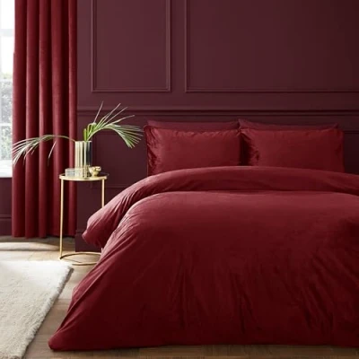 Image of Catherine Lansfield Kingsley Soft Matt Velvet Double Duvet Cover Set with Pillowcases Raspberry