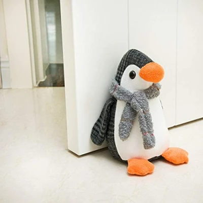 Image of Marwood Cute Door Stopper Decorative Stops for Home and Office, Penguin Weighted Interior Doorstop Fabric Stuffed Animal Floor