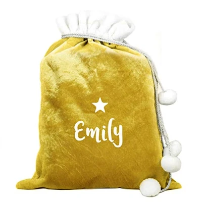 Image of Custom Personalised Name Only Gold Luxury Pom Christmas Present Sack
