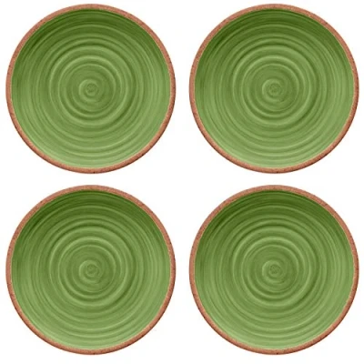 Image of Rustic Swirl Green Melamine Dinner Plate Set (4)