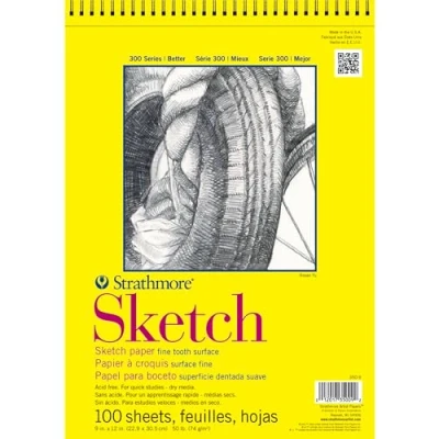 Image of Strathmore Pro Art 350900 Paper Sketch Spiral Pad 9 inch x 12 inch, 100 Sheets