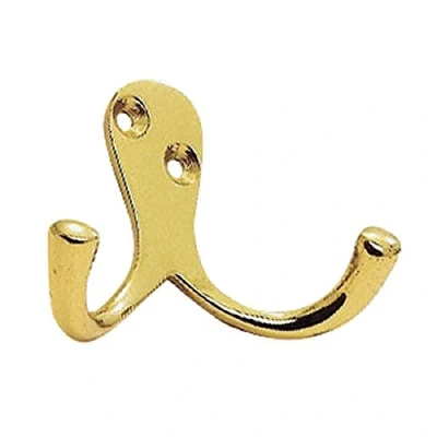 Image of Victorian Double Robe Hook 51mm + Screws (Polished Brass)