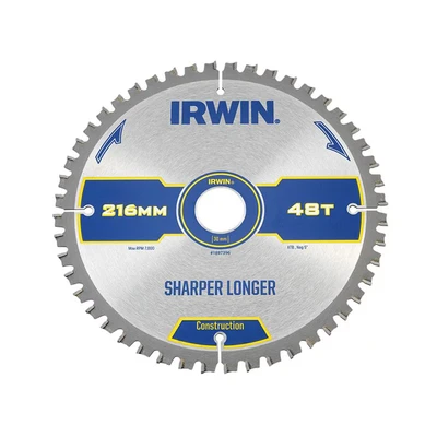 Image of Irwin Construction Mitre Circular Saw Blade 216 x 30mm 48T ATB/Neg IRW1897396