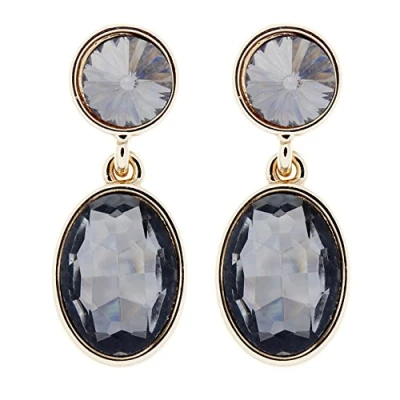 Image of Clip On Earrings Gold Plated Drop With Black Crystals Maddy B