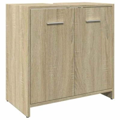 Image of vidaXL Bathroom Sink Cabinet Sonoma Oak, Engineered Wood Vanity Unit, 60x33x60 cm, Ample Under Storage