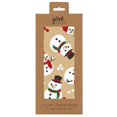 Image of Glick Four Sheets Christmas Tissue Paper, Silly Snowmen Paper for Wrapping at Christmas, Xmas (Four Sheets), Golden