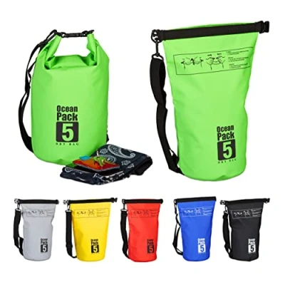 Image of Relaxdays Dry Bag, 5L, Waterproof Ocean Backpack, Ultralight Gear for Kayaks, Boating, Skiing, Sailing; Green
