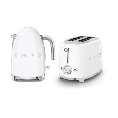 Image of Smeg KLF03WHUK 1.7Ltr 3kw Kettle and TSF01WHUK 2 Slice Toaster Set in White