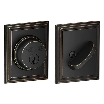 Image of SCHLAGE B60NADD716 Deadbolt with Addison Trim Keyed 1 Side, Highest Residential Security, Aged Bronze