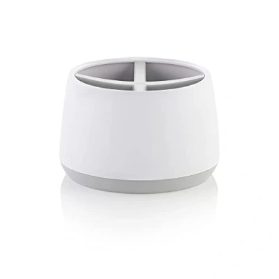 Image of Minky Bathroom Storage Caddy, Toothbrush Holder With 4 Compartments, Electric Holder, &amp; Organisation, White Light Grey, Made in the UK