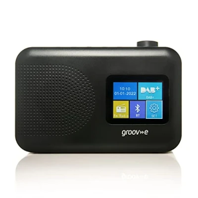 Image of groov e Berlin DAB &amp; FM Digital Radio Colour Screen LCD Display Built In Alarm Clock Bluetooth Connectivity Mains or Battery Operated Portable 60 Preset Stations Black