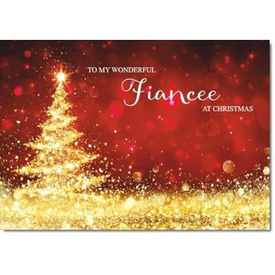 Image of doodlecards Fiancee Christmas Card Gold Abstract ChristmasTree Large A4 Size for with Plain Envelope