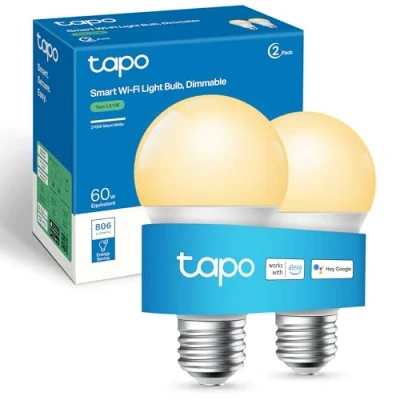 Image of Tapo Smart Bulb, Energy Saving Light E27, 8.3W, Works with Amazon Alexa and Google Home, Dimmable Soft Warm White Bulbs, L510E (2 pack) (Packaging may vary)