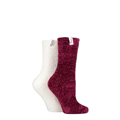 Image of Elle Ladies Chenille Leisure Socks Pack of 2 (Raspberry Joy, 4 8)