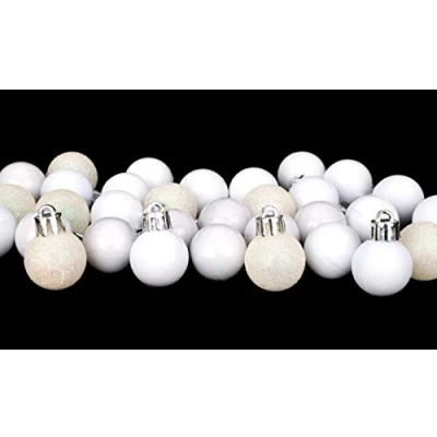 Image of Toyland® Pack Of 32 25mm Mini Christmas Tree Baubles Shiny Matte &amp; Glitter Design Decorations (White)