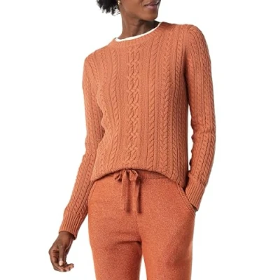 Image of Amazon Essentials Women&#039;s Fisherman Cable Long Sleeved Crewneck Sweater (Available in Plus Size), Caramel, 4XL