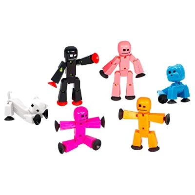 Image of Zing Stikbot Family Pack, Set of 4 Stikbots, 1 Srtikbot Cat and Dog, Collectable Action Figures, Create Stop Motion Animation